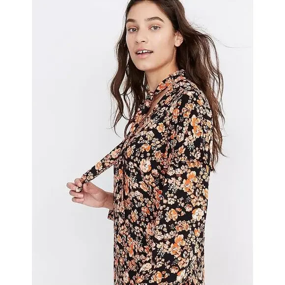 BAUM UND PFERDGARTEN Ani Tie Neck Midi Dress Womens 34 XS Navy Orange NWT
